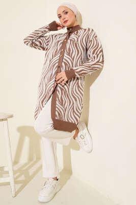 Zebra Desen Angora Detaylı Triko Hırka Latte - Hırka