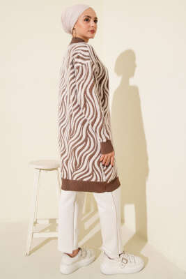 Zebra Desen Angora Detaylı Triko Hırka Latte - Hırka