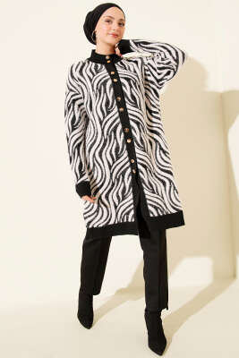 Zebra Desen Angora Detaylı Triko Hırka Siyah - Hırka