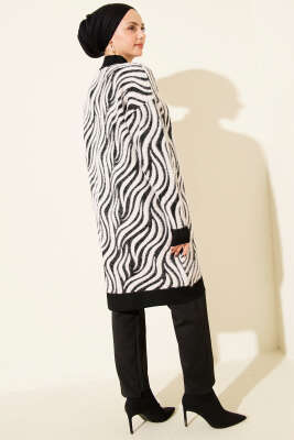 Zebra Desen Angora Detaylı Triko Hırka Siyah - Hırka