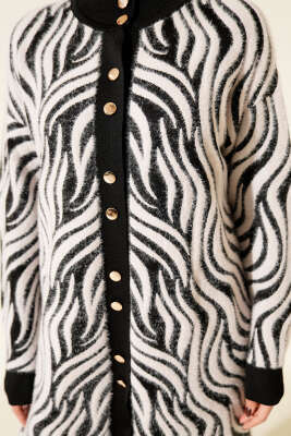 Zebra Desen Angora Detaylı Triko Hırka Siyah - Hırka