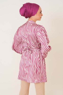 Zebra Desen Balon Kol Gül Kurusu Tunik - Tunik