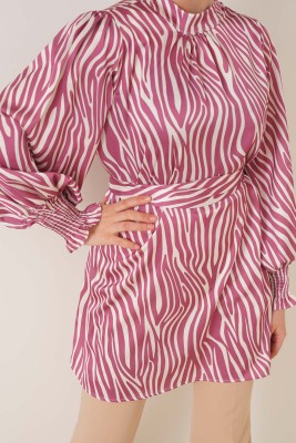 Zebra Desen Balon Kol Gül Kurusu Tunik - Tunik