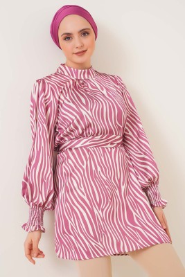 Zebra Desen Balon Kol Gül Kurusu Tunik 