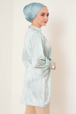 Zebra Desen Balon Kol Mint Yeşili Tunik - Tunik