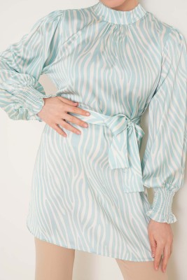 Zebra Desen Balon Kol Mint Yeşili Tunik - Tunik