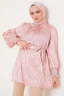 Zebra Desen Balon Kol Pudra Tunik 