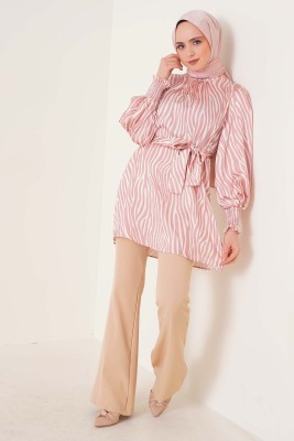 Zebra Desen Balon Kol Pudra Tunik - Tunik