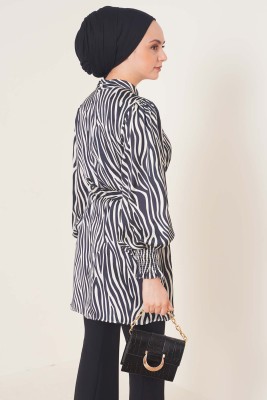 Zebra Desen Balon Kol Siyah Tunik - Tunik