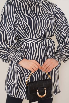 Zebra Desen Balon Kol Siyah Tunik - Tunik