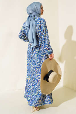 Zebra Desen Bel Lastikli Bürümcük Elbise İndigo - Elbise