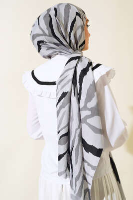  Zebra Desen Cotton Şal Gri - Thumbnail
