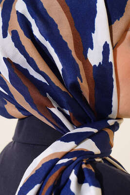 Zebra Desen Cotton Şal Lacivert - Thumbnail
