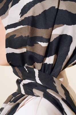 Zebra Desen Cotton Şal Siyah - Thumbnail