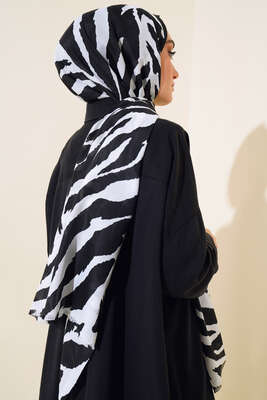 Zebra Desen Cotton Şal Siyah Beyaz - Thumbnail