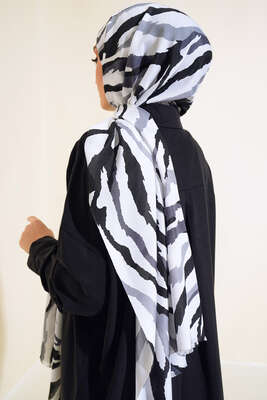 Zebra Desen Cotton Şal Siyah Gri - Thumbnail