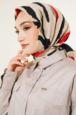 Zebra Desen Eşarp Bordo - Başörtüsü