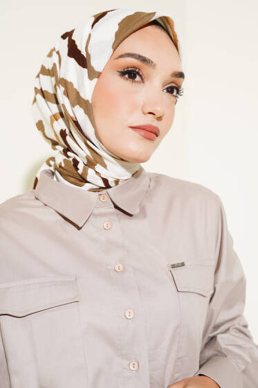 Zebra Desen Eşarp Ekru - Başörtüsü