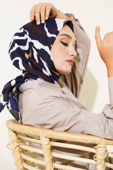 Zebra Desen Eşarp Lacivert - Başörtüsü
