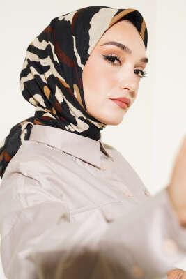 Zebra Desen Eşarp Siyah Camel 