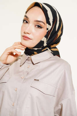 Zebra Desen Eşarp Siyah Camel - Başörtüsü