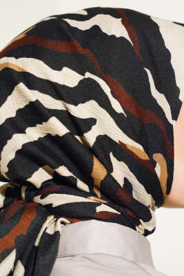 Zebra Desen Eşarp Siyah Camel - Başörtüsü
