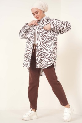 Zebra Desen Gömlek Tunik Kahve - Tunik