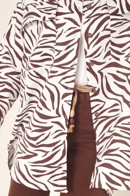 Zebra Desen Gömlek Tunik Kahve - Tunik