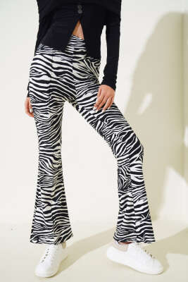 Zebra Desen İspanyol Paça Pantolon Siyah Beyaz - Kadın Giyim Modelleri