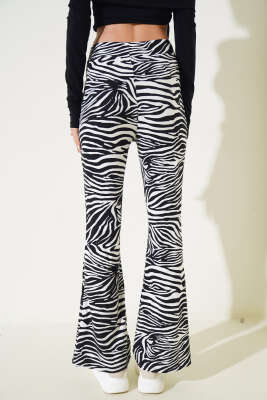 Zebra Desen İspanyol Paça Pantolon Siyah Beyaz - Kadın Giyim Modelleri