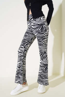 Zebra Desen İspanyol Paça Pantolon Siyah Beyaz - TİLLE