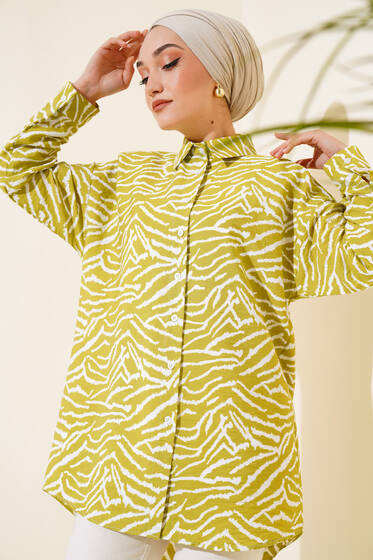 Zebra Desen Oversize Gömlek Yağ Yeşili - Gömlek