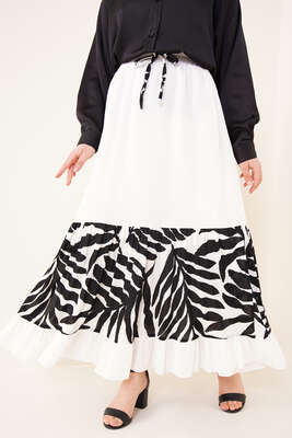 Zebra Desen Pileli Etek Beyaz 