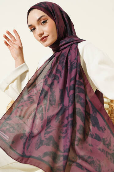 Zebra Desen Şal Bordo - Başörtüsü