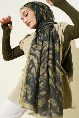 Zebra Desen Şal Kına Yeşili - Başörtüsü