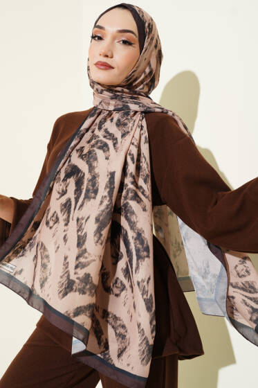 Zebra Desen Şal Latte - Başörtüsü