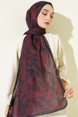Zebra Desen Şal Siyah Bordo 