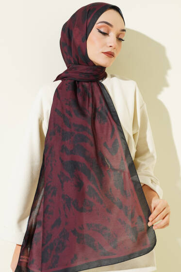 Zebra Desen Şal Siyah Bordo - Başörtüsü