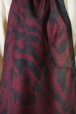 Zebra Desen Şal Siyah Bordo - Başörtüsü