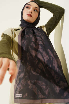 Zebra Desen Şal Siyah Kahve - Başörtüsü