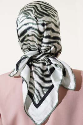 Zebra Desen Saten Eşarp Mint - Başörtüsü