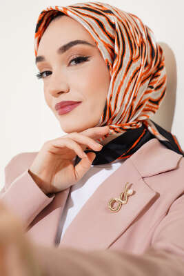 Zebra Desen Saten Eşarp Oranj - Başörtüsü