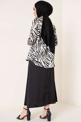 Zebra Desen Saten Gömlek Bej - Gömlek