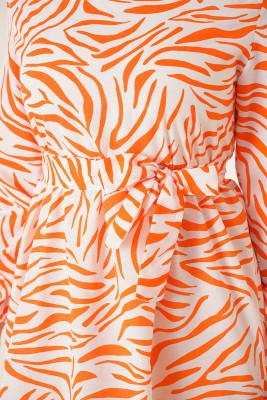 Zebra Desen Serisi Oranj Elbise - Thumbnail