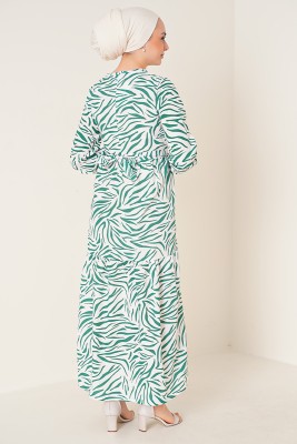 Zebra Desen Serisi Yeşil Elbise - Thumbnail
