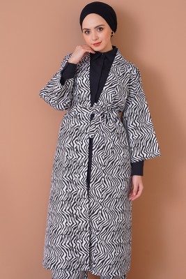 Zebra Desen Siyah Beyaz Kimono Takım - Thumbnail