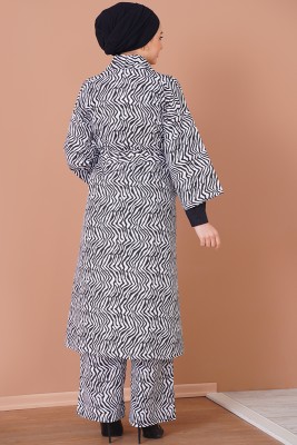 Zebra Desen Siyah Beyaz Kimono Takım - Thumbnail