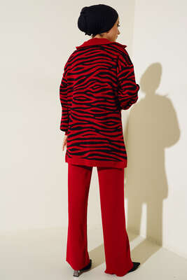 Zebra Desen Triko İkili Takım Kırmızı - Thumbnail