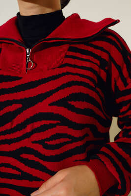 Zebra Desen Triko İkili Takım Kırmızı - Thumbnail