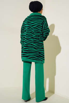 Zebra Desen Triko İkili Takım Yeşil - Thumbnail